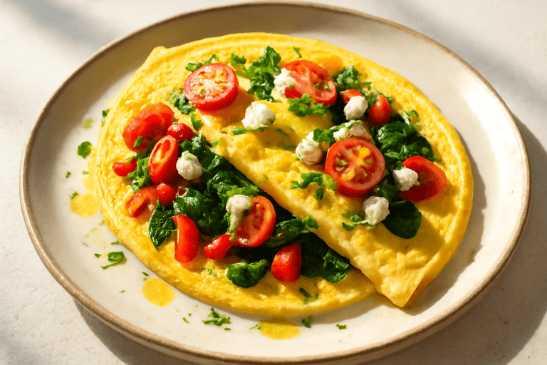 Omletă sănătoasă cu legume și brânză feta