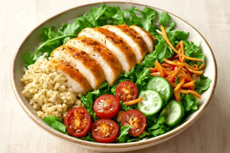 Lätt kycklingsallad med quinoa och grönsaker