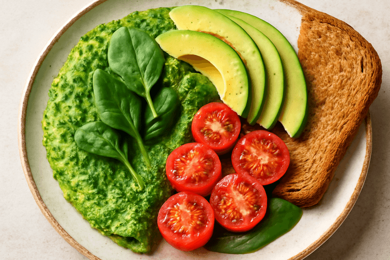 Proteinrik grön omelett med avokado och tomat