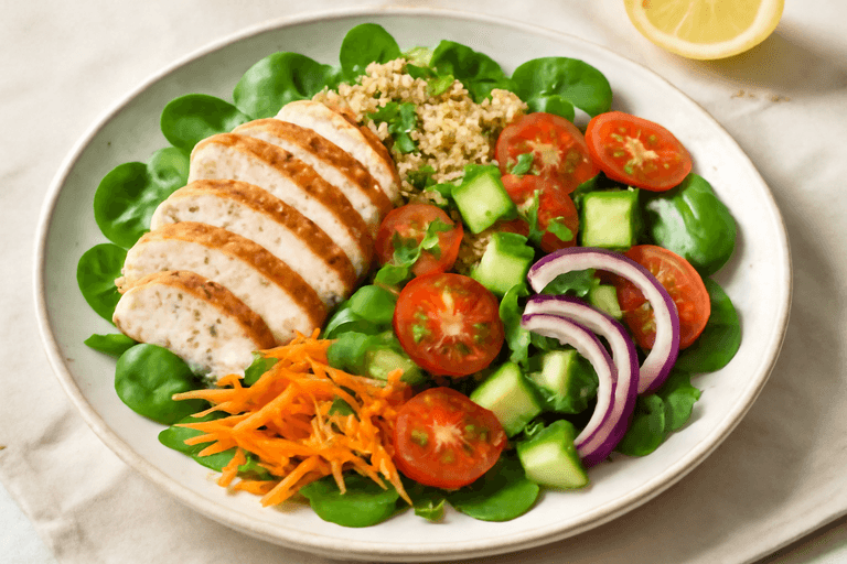 Klassisk kycklingsallad med quinoa och grönsaker