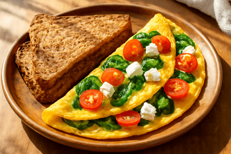 Omletă clasică cu spanac și roșii