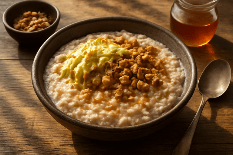 Овсяная каша с яблоком и орехами
