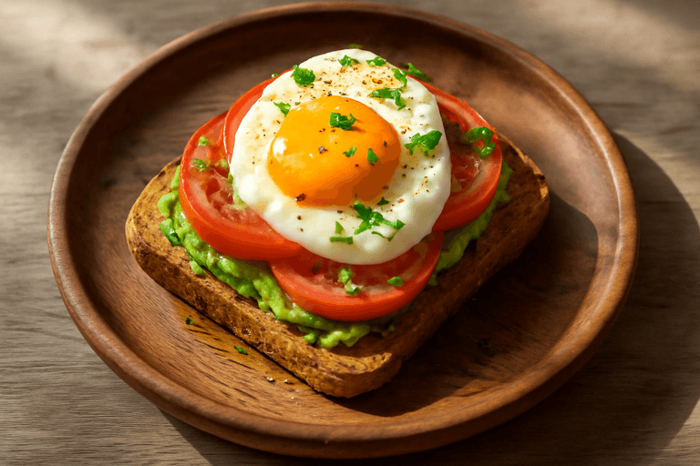 Tostada Integral con Huevo, Aguacate y Tomate