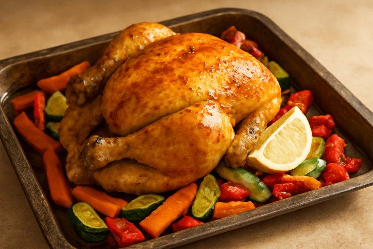 Pollo Asado con Verduras de Temporada