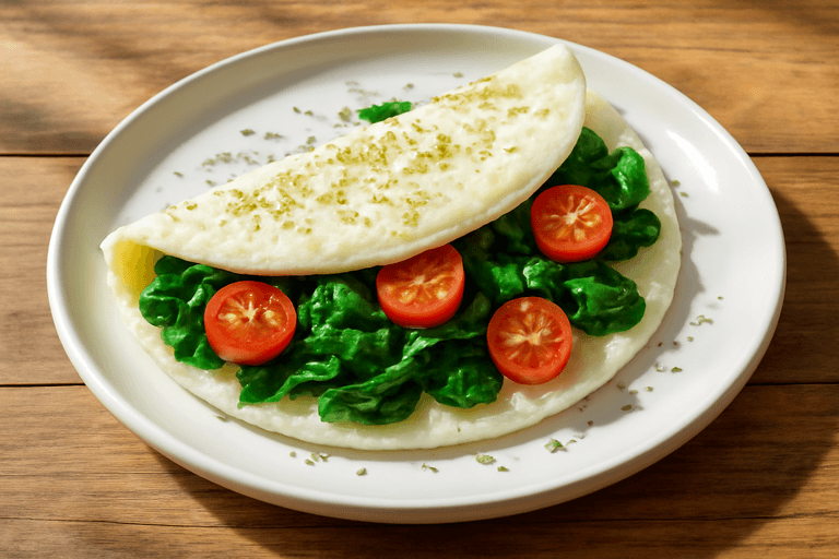 Tortilla de claras con espinacas y tomate fresco