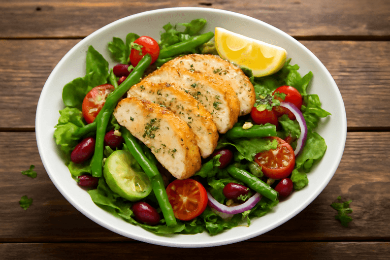 Lätt kycklingsallad med bönor och citronvinägrett