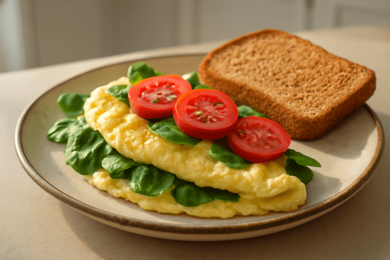 Omelette ligera de espinacas y tomate