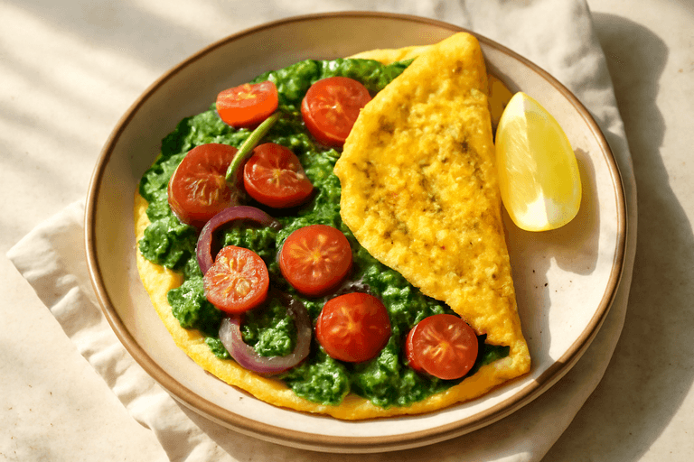 Omelette Energético con Espinacas y Tomate