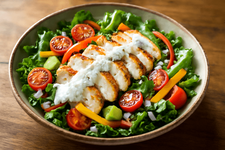 Leichter Hähnchen-Gemüse-Salat mit Joghurt-Dressing