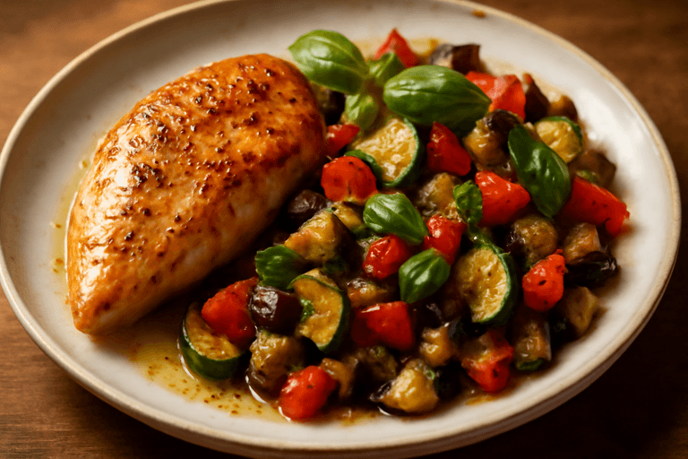 Hähnchenbrust mit mediterranem Gemüse und Kräutern