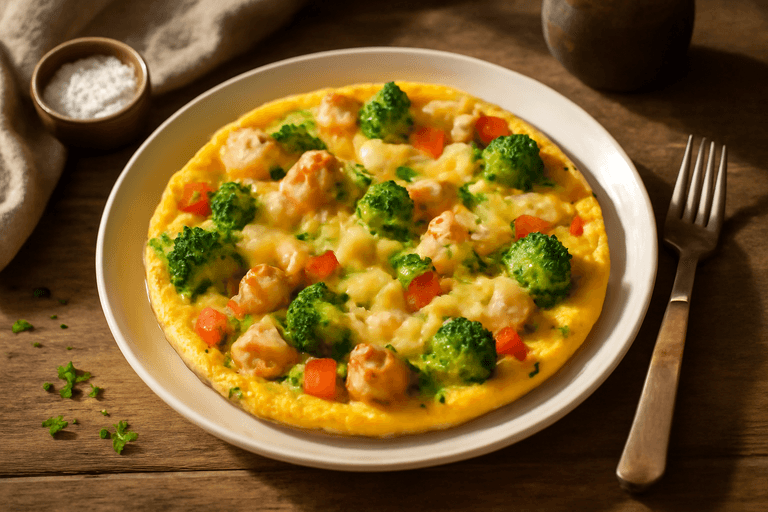 Сытный омлет с курицей и овощами