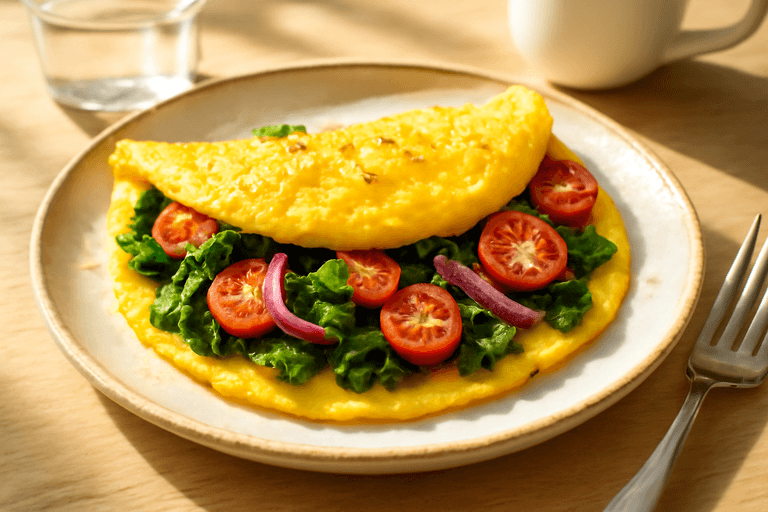 Omelette Clásica Energética con Espinacas y Tomate