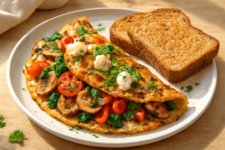 Proteinreiches Omelett mit Gemüse und Vollkorn-Toast