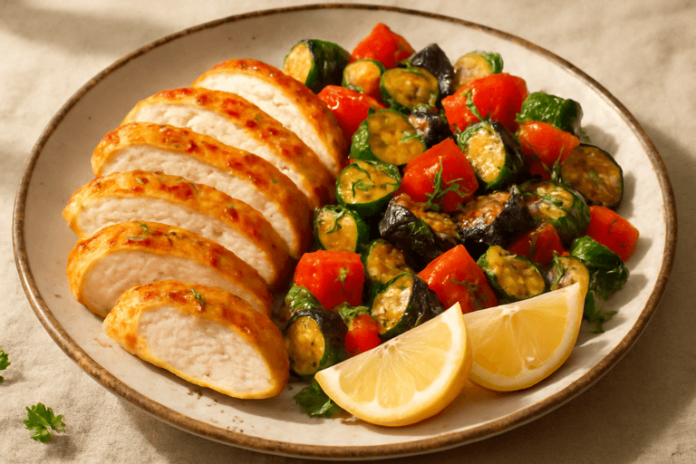 Hähnchenbrust mit mediterranem Ofengemüse