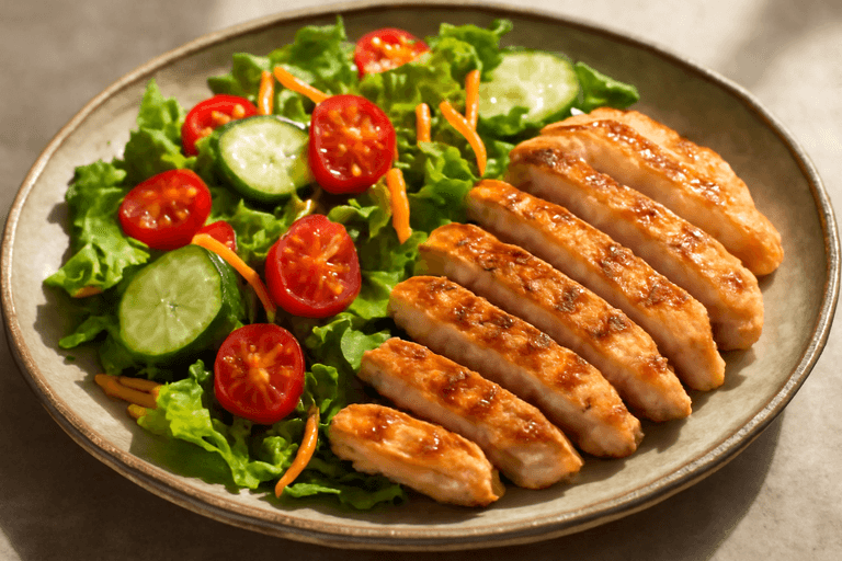 Pollo a la plancha con ensalada fresca de verano