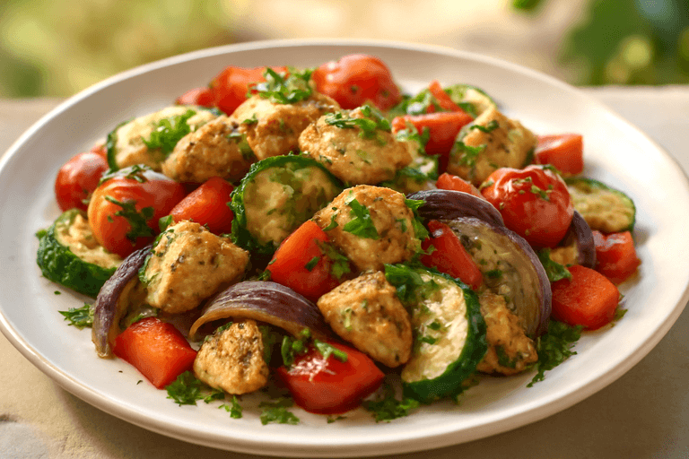 Hähnchen-Gemüse-Pfanne mit mediterranem Touch