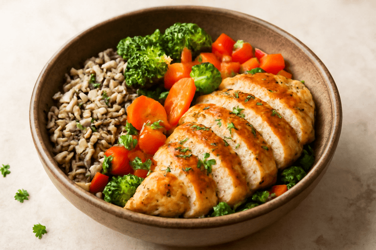 Proteinreicher Hühnchen-Gemüse-Bowl