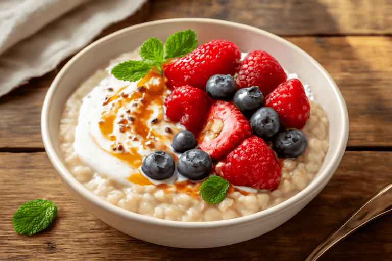 Энергетическая овсяная чаша с йогуртом и ягодами