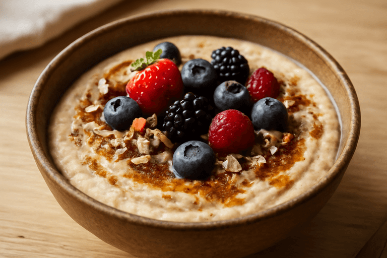 Veganer Protein-Porridge mit Beeren & Mandeln