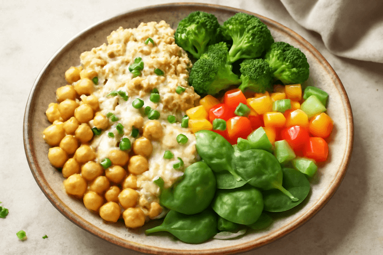 Veganer Quinoa-Gemüse-Bowl mit Zitronen-Tahini-Dressing