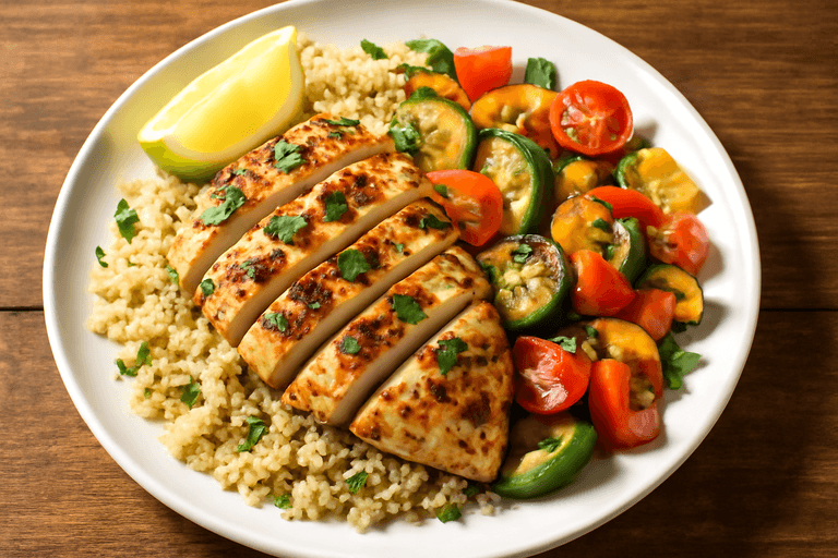 Grilled Lemon Herb Chicken with Quinoa and Colorful Veggies