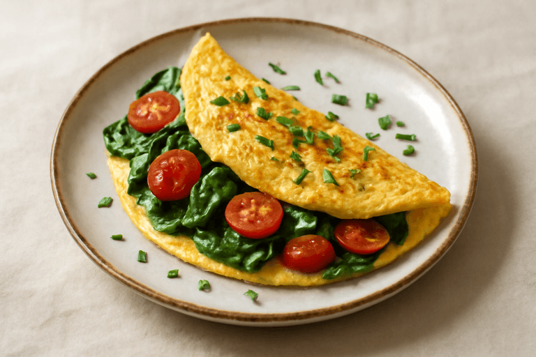 Omelette minceur aux épinards et tomates