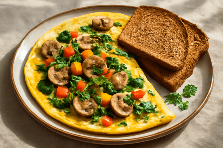 Proteinreicher Gemüse-Omelette mit Vollkorn-Toast