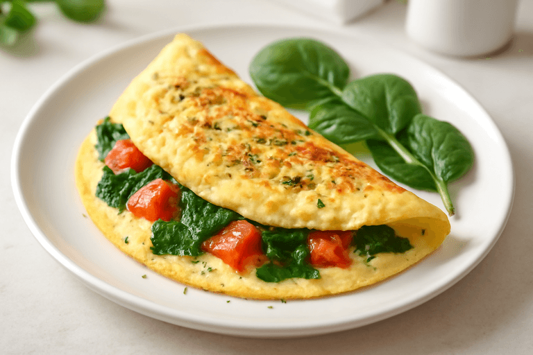 Desayuno Clásico Ligero: Tortilla de Espinaca y Tomate