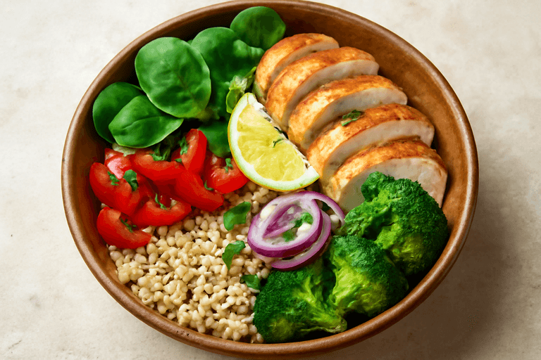 Kyckling- & Grönsaksbowl med Fullkornsris