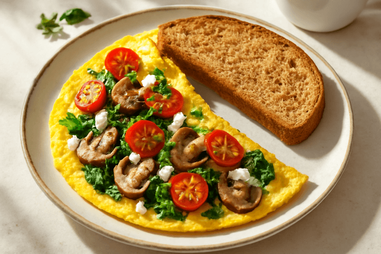 Eiweißreiches Gemüse-Omelett mit Vollkornbrot