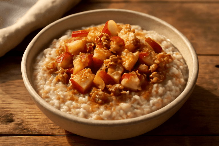 Овсяная каша с яблоком и грецкими орехами