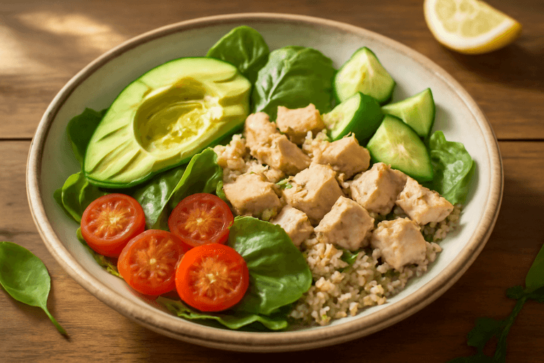 Лёгкий куриный салат с киноа и авокадо