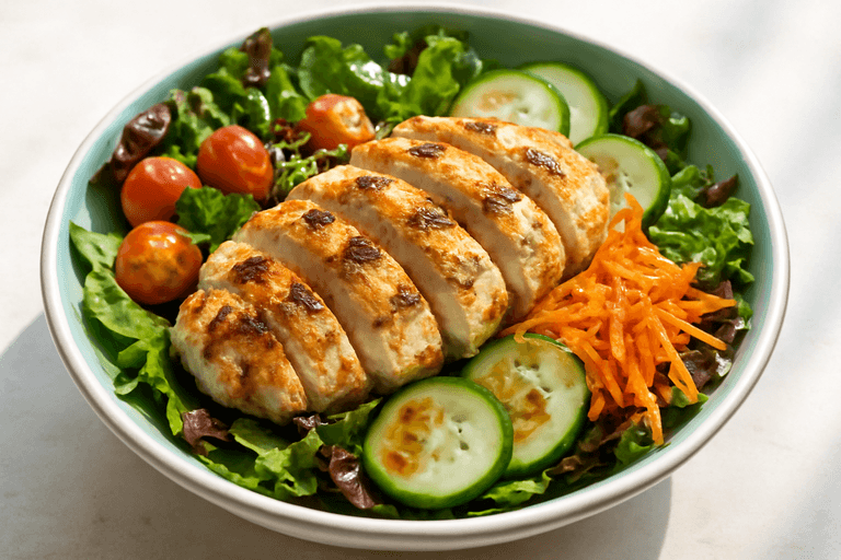 Ensalada clásica de pollo con vinagreta ligera