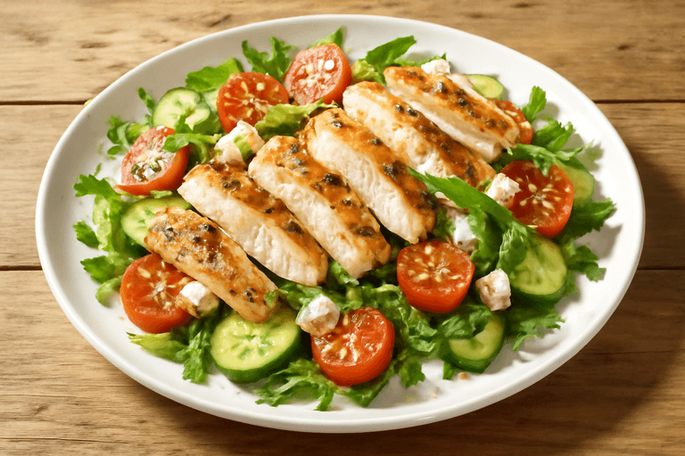 Leichter mediterraner Hähnchen-Gemüse-Salat