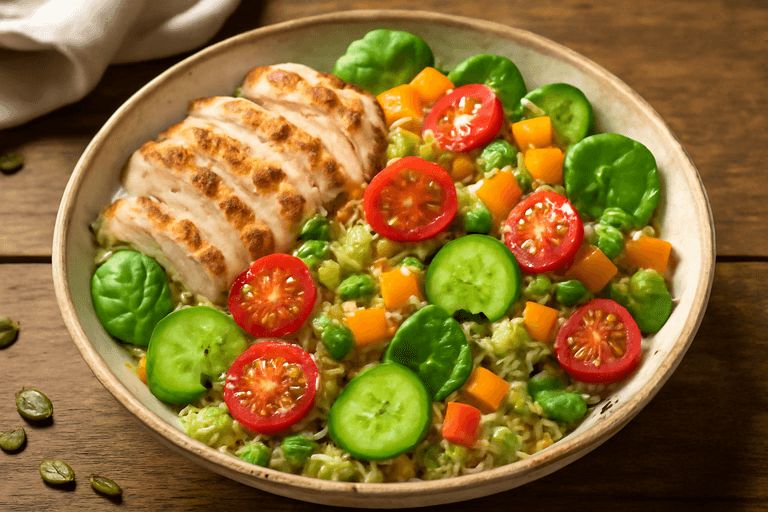 Куриный салат с киноа и овощами для энергии и легкости