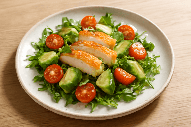 Лёгкий куриный салат с авокадо и хрустящими овощами