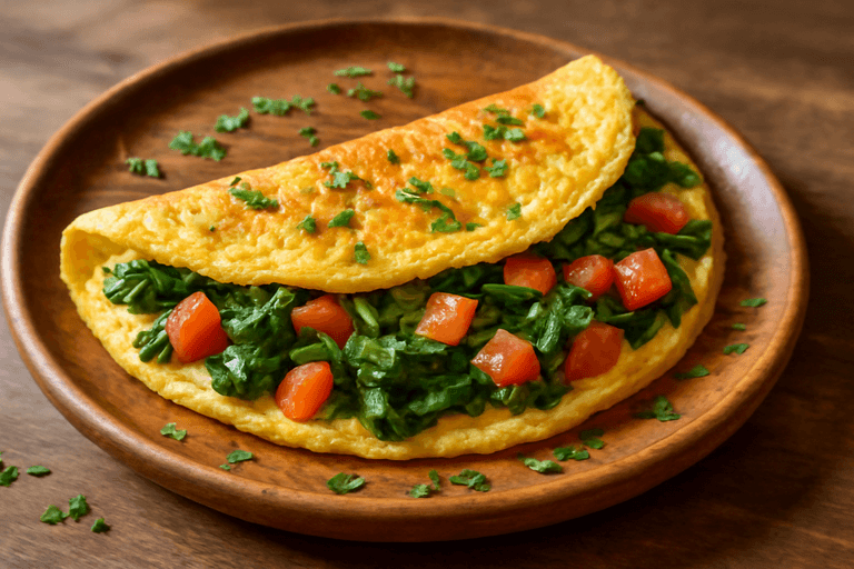 Tortilla Clásica con Espinacas y Tomate