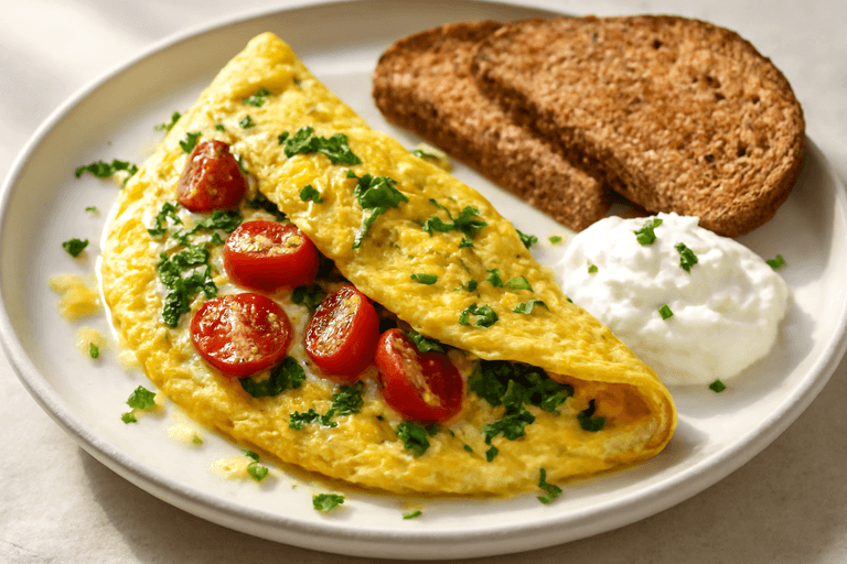 Proteinrik omelett med spenat & tomat