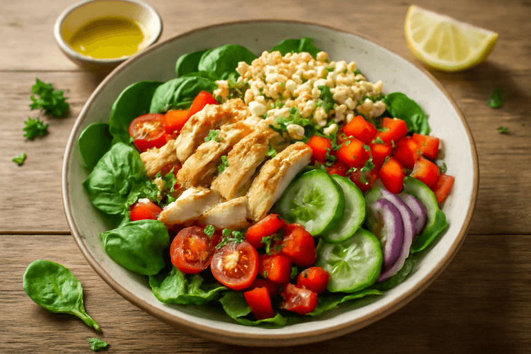 Proteinrik kycklingsallad med quinoa och grönsaker