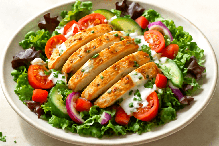 Leichter mediterraner Hähnchen-Gemüse-Salat