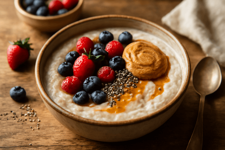 Veganer Protein-Power-Porridge mit Beeren