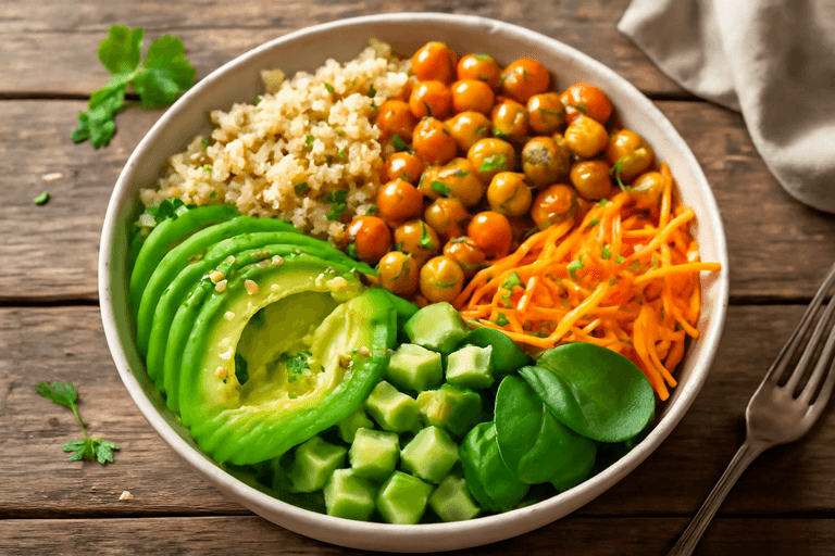 Bunte Kichererbsen-Bowl mit Quinoa & Avocado