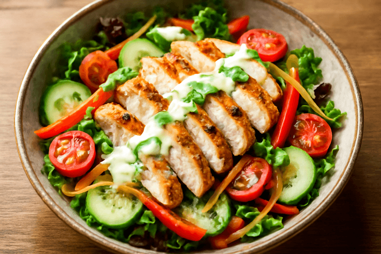 Kleurrijke Kipsalade met Citroen-Yoghurtdressing