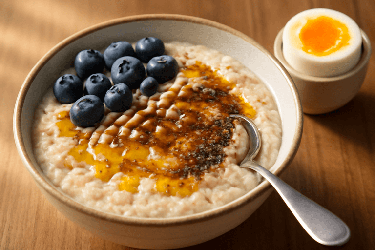 Klassisk havrefrukost med ägg & bär