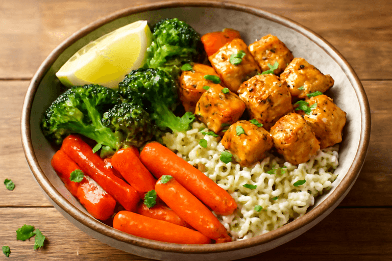 Bol Energetic cu Orez, Pui și Legume la Grătar