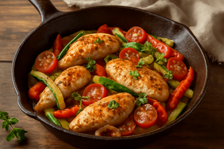 Hähnchen-Gemüse-Pfanne mit mediterranen Kräutern