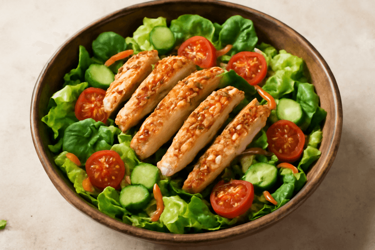 Ensalada clásica de pollo fresco y vegetales crujientes