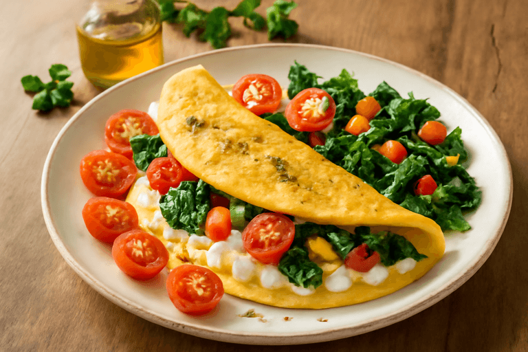 Лёгкий омлет с овощами и творогом