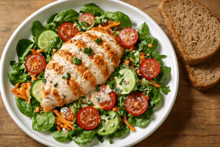 Klassieke Kippen-Groentesalade met Volkorenbrood