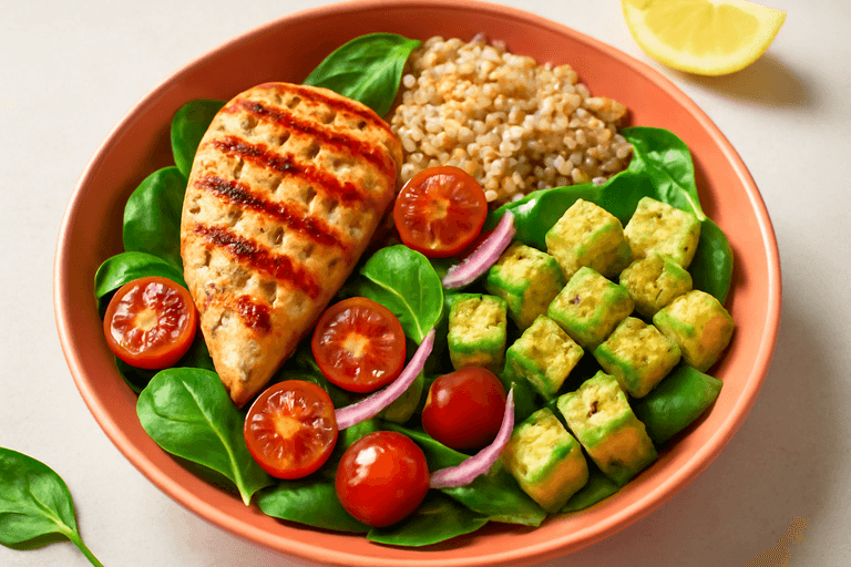 Ensalada de Pollo a la Parrilla con Aguacate y Quinoa